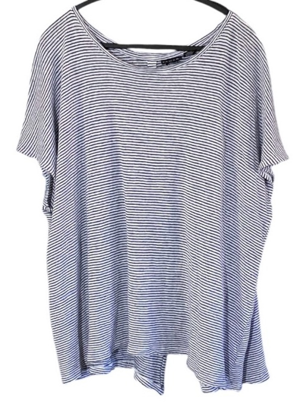 Tahari Lagenlook 100% Linen Striped Tunic Blouse Sz 3X Stretchy Coastal Beachy